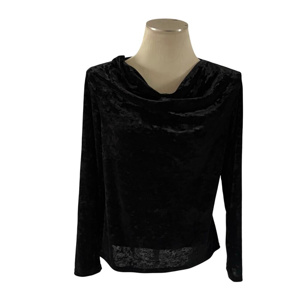 Vtg Y2K 2000s Black Velvet Cowl Neck Top Wmns L Whimsygoth Witchy Fairy Grunge